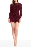 Dress The Population Stassi Long Sleeve Velvet Floral Lace Cocktail Minidress In Brown