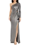 Dress The Population Summer Metallic Gown In Gunmetal