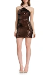 Dress The Population Suri Sequin Halter Cocktail Minidress In Brown