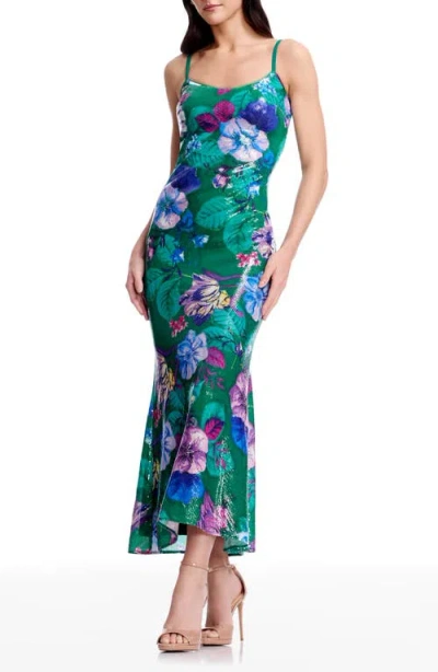 Dress The Population Susan Sequin Floral Cocktail Midi Dress In Multi