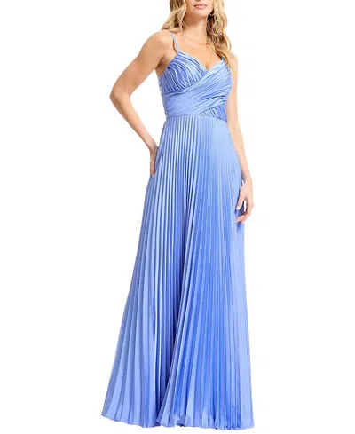 Dress The Population Sweetheart Spaghetti Strap Pleated Gown In Blue