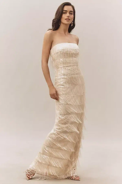 Dress The Population Tanya Strapless Beaded Maxi Dress In Neutral