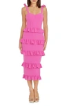 Dress The Population Tati Tiered Ruffle Cocktail Midi Dress In Bright Fuchsia