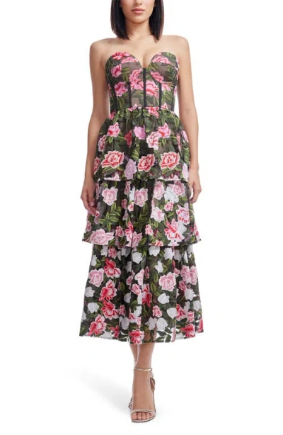 Dress The Population Teigan Floral Embroidered Strapless Cocktail Dress In Multi