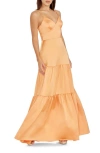 DRESS THE POPULATION TESS TIERED SATIN GOWN