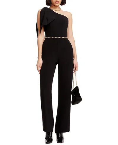 Dress The Population Tiffany One Shoulder Bow Wide Leg Jumpsuit In Black