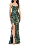 Dress The Population Women's Tori Sleeveless Sweetheart Sequin Maxi Dress In Teal Multi