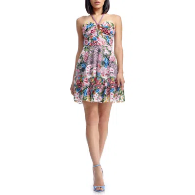 Dress The Population Trixie Floral Embroidered Fit & Flare Minidress In Blush Multi