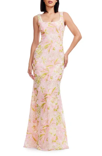 Dress The Population Tyra Beaded Sequin Floral Chiffon Gown