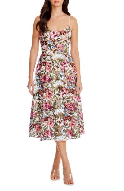 Dress The Population Uma Sequin Floral Cocktail Dress In Bright Fuchsia Multi