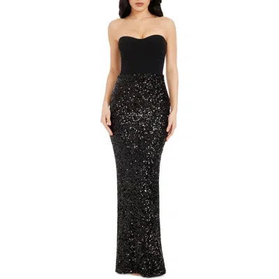 DRESS THE POPULATION DRESS THE POPULATION VADA MIXED MEDIA STRAPLESS GOWN