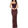 Dress The Population Vada Mixed Media Strapless Gown In Port