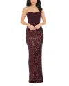 Dress The Population Vada Mixed Media Strapless Gown In Port