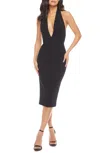 Dress The Population Vanessa Halter Body-con Midi Dress In Black