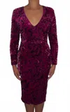 Dress The Population Velvet Sequin Midi Dress In Magenta In Pink