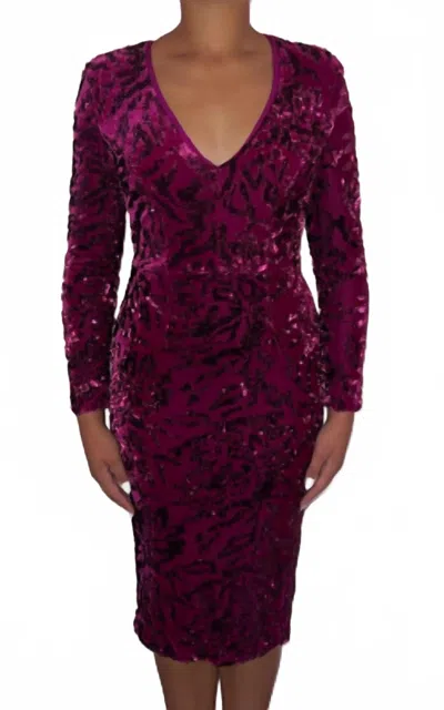 Dress The Population Velvet Sequin Midi Dress In Magenta In Pink