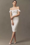 Dress The Population Bailey Off-the-shoulder Slim Midi Dress In White