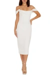 Dress The Population Bailey Off-the-shoulder Slim Midi Dress In White
