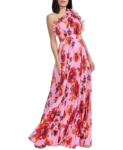Dress The Population Vida One Shoulder 3d Floral Ruffle Pleated Gown In Pink