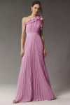 Dress The Population Vida One-shoulder Pleated Chiffon Maxi Dress In Lavender