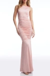 Dress The Population Violetta Ruched Sleeveless Gown In Blush