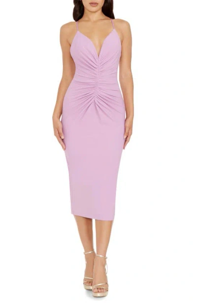 Dress The Population Viv Ruched Sleeveless Midi Dress In Lavender