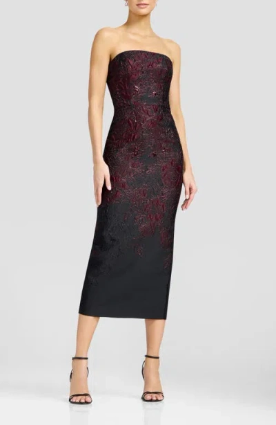 Dress The Population Viviana Metallic Floral Strapless Sheath Cocktail Dress In Brown