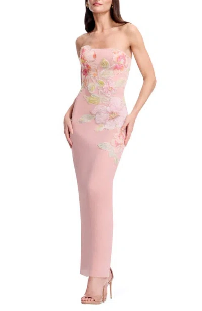 Dress The Population Viviana Sequin Floral Strapless Column Gown In Pink