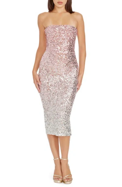 Dress The Population Viviana Sequin Strapless Cocktail Dress In Blush Multi