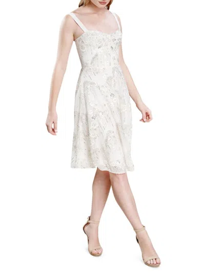 Dress The Population Women's Adelina Midi Fit & Flare Dress In White Multi