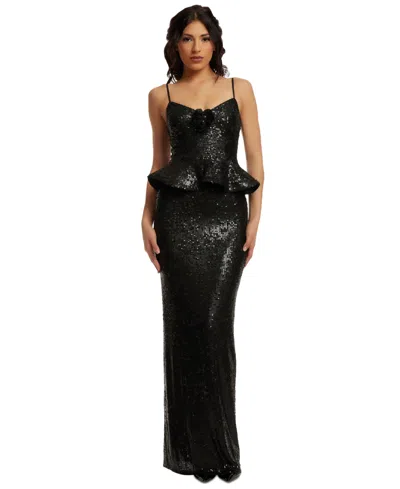 DRESS THE POPULATION WOMEN'S AKIAH SEQUINED PEPLUM GOWN