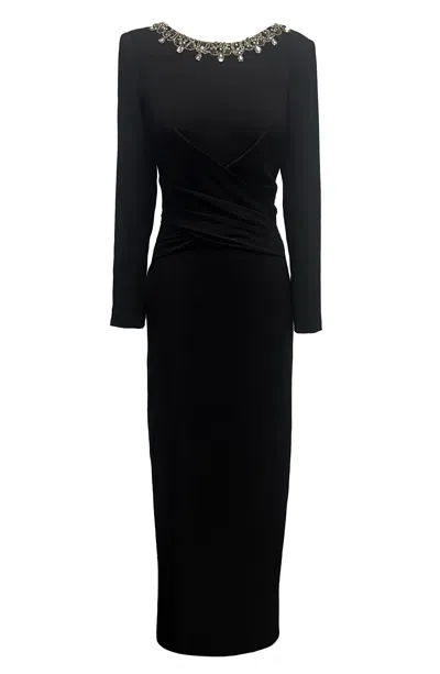 Dress The Population Women's Anne Black Scoop Back Long Sleeved Gown