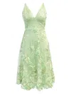 Dress The Population Audrey Fit & Flare Sheer Lace Floral Appliqué Midi Dress In Sage