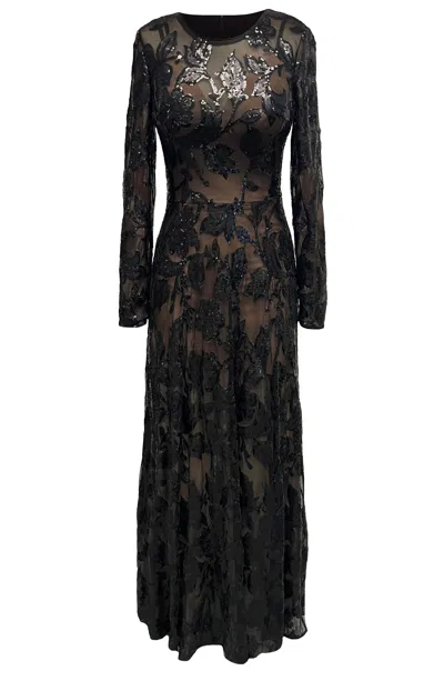 Dress The Population Women's Ava Black Long Sleeve Fit And Flare Gown In Black
