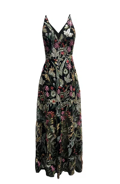 Dress The Population Women's Black Ariyah Floral Sequin Gown