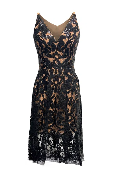 DRESS THE POPULATION WOMEN'S BLACK BLAIR EMBROIDERED SEQUIN DRESS