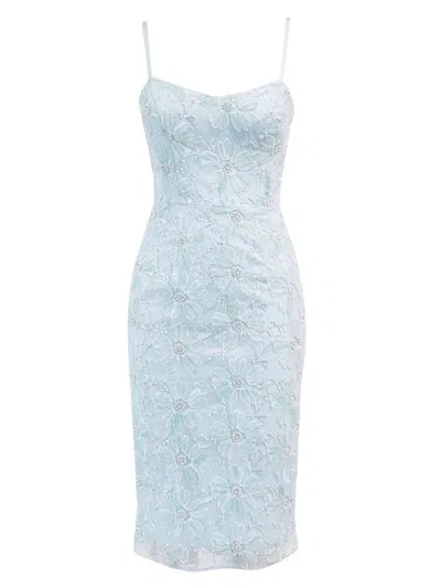 Dress The Population Blakely Emebellished Cocktail Sheath Dress In Powder Blue