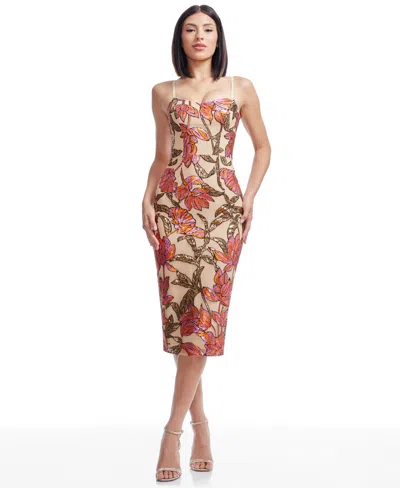 Dress The Population Women's Blakely Sweetheart-neck Sequin Bodycon Midi Dress In Neutral