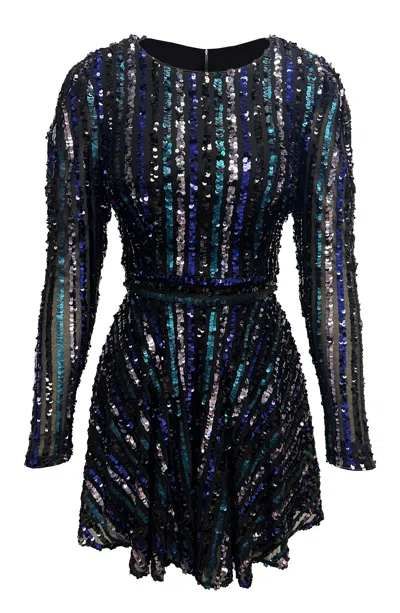 Dress The Population Women's Blue Rome Fit And Flare Sequin Mini Dress