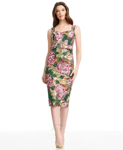 DRESS THE POPULATION WOMEN'S BODYCON MIDI DRESS