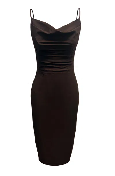 Dress The Population Women's Brown Nikki Sleeveless Cowl Neck Midi Dress