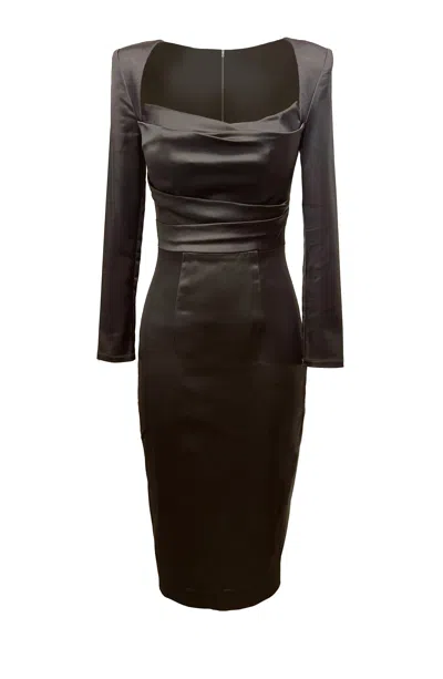 Dress The Population Women's Brown Pamela Pleated Bodice Long Sleeve Midi Dress