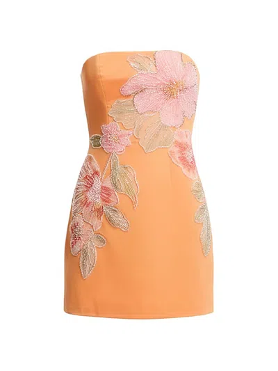 Dress The Population Women's Camilla Beaded Satin Strapless Minidress In Orange