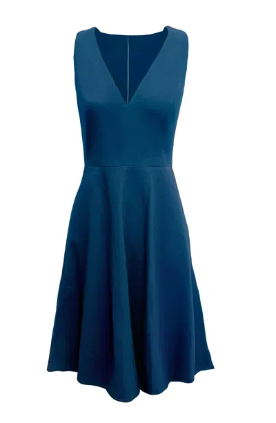 Dress The Population Women's Catalina Blue Plunging V-neck Fit And Flare Dress