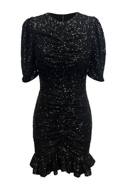 Dress The Population Women's Chandler Black Puff Sleeve Sequin Mini Dress
