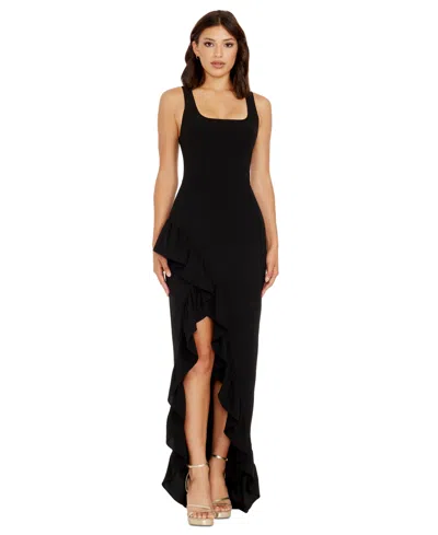 DRESS THE POPULATION WOMEN'S CHARLENE RUFFLED HIGH-LOW GOWN