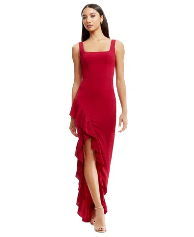 DRESS THE POPULATION WOMEN'S CHARLENE RUFFLED HIGH-LOW GOWN