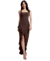 Dress The Population Charlene Ruffle Gown In Mocha
