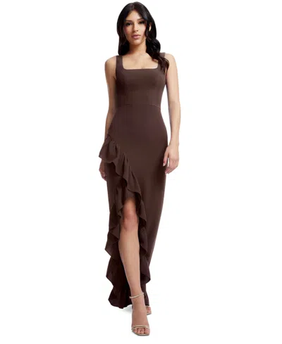 Dress The Population Charlene Ruffle Gown In Mocha