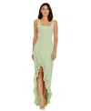 Dress The Population Charlene Square-neck Ruffle Side-slit Gown In Sage